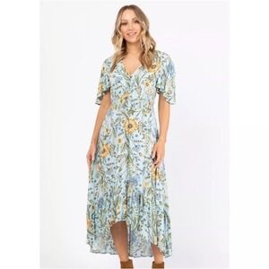 Anthropologie Abel The Label Midi Dress XS High Low Flutter‎ Floral Boho Western